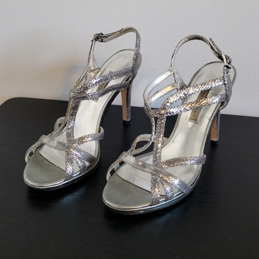 Caparros silver strappy heels, size 8